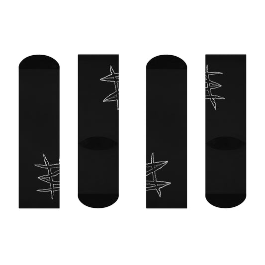 Crew Socks with Black Grunge Hash Mark Design — Cushioned Athletic Socks
