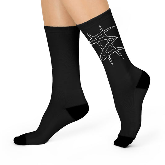 Crew Socks with Black Grunge Hash Mark Design — Cushioned Athletic Socks